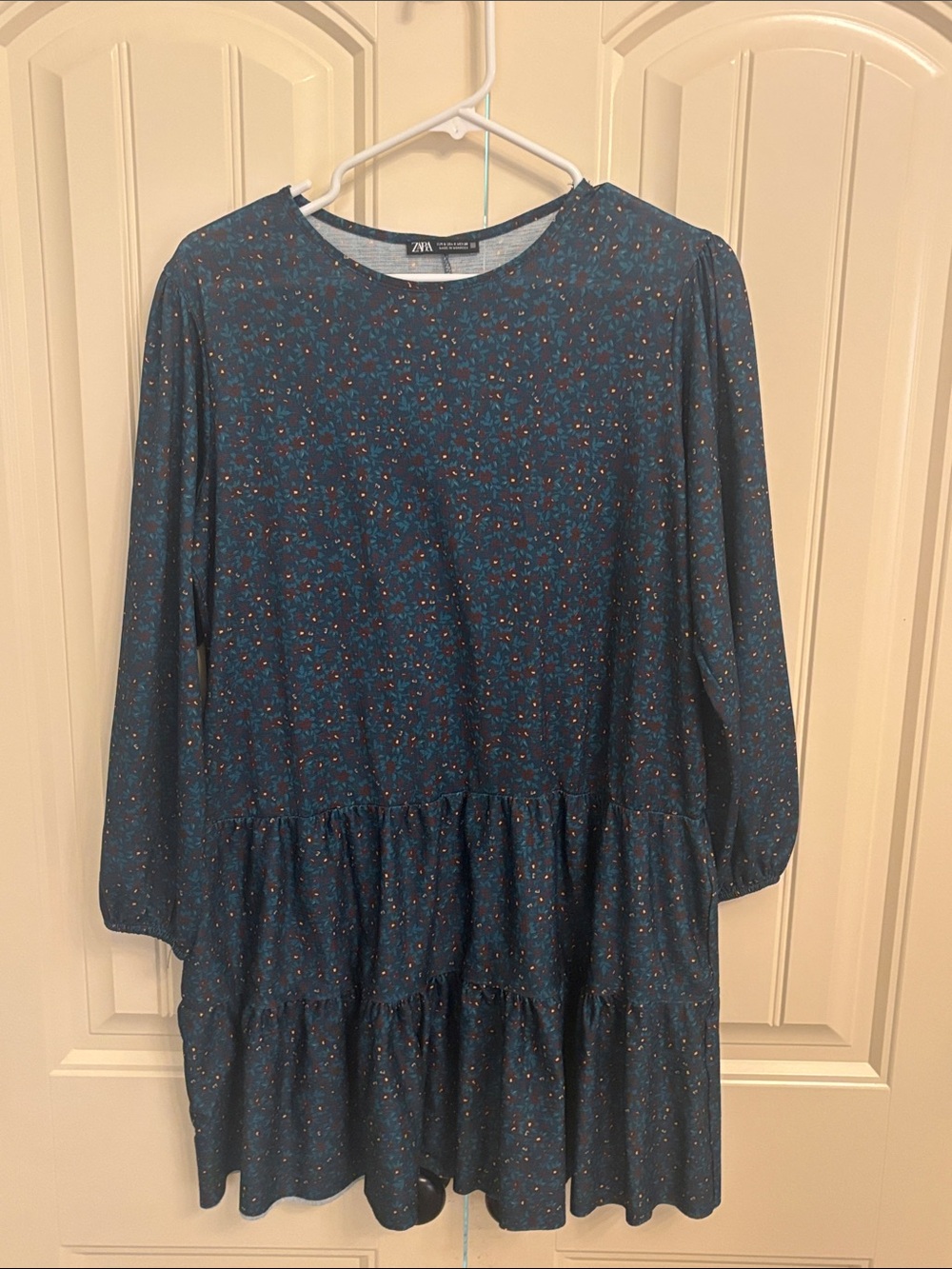 Zara Dark Teal Floral Tiered Long-Sleeve Tunic